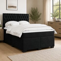 Queen Size Velvet Box Spring Bed with Adjustable Headboard