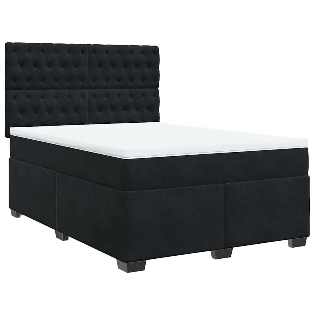 Queen Size Box Spring Bed Black Velvet Fabric Adjustable Headboard Pocket Spring Mattress LED Lights