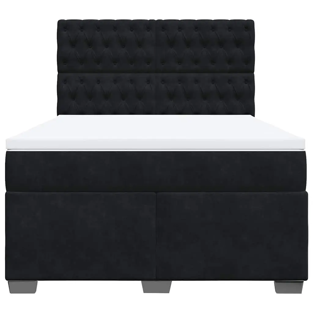Queen Size Box Spring Bed Black Velvet Fabric Adjustable Headboard Pocket Spring Mattress LED Lights