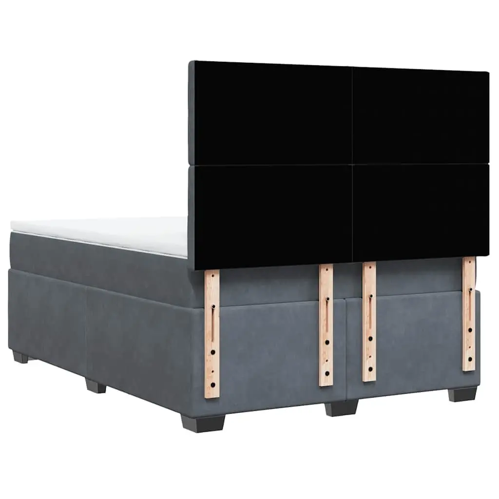 Queen Box Spring Bed Grey Velvet Pocket Spring Mattress Adjustable LED Lights