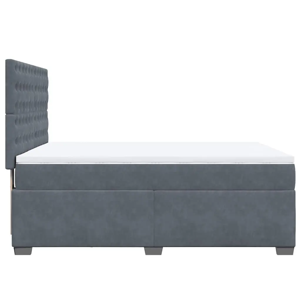 Queen Box Spring Bed Grey Velvet Pocket Spring Mattress Adjustable LED Lights
