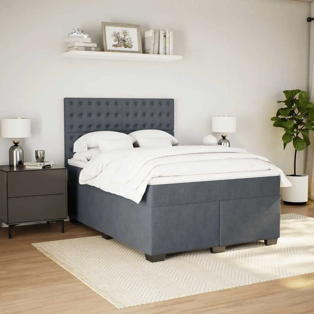 Queen Box Spring Bed Grey Velvet Pocket Spring Mattress Adjustable LED Lights