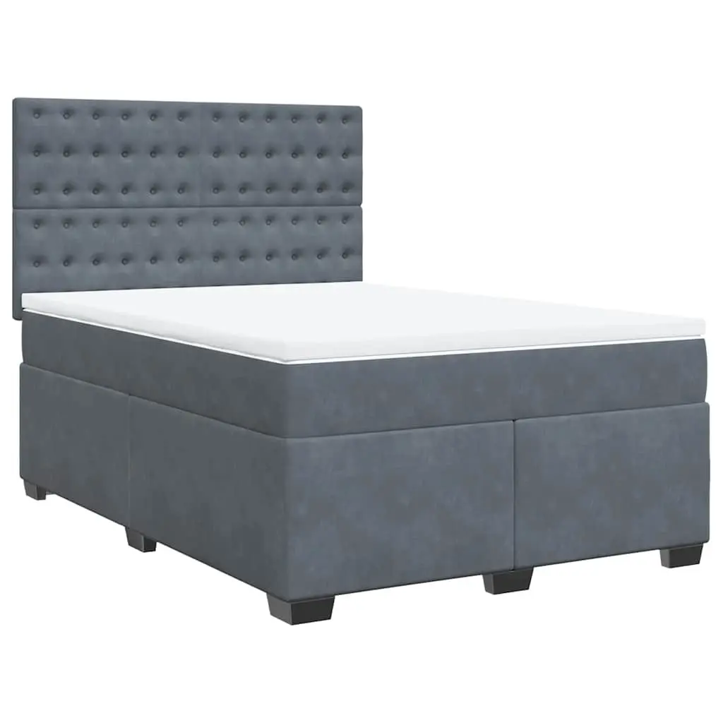 Queen Box Spring Bed Grey Velvet Pocket Spring Mattress Adjustable LED Lights