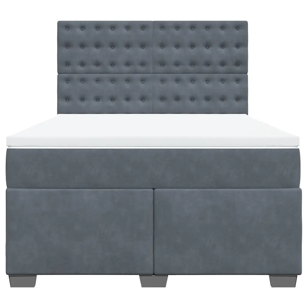 Queen Box Spring Bed Grey Velvet Pocket Spring Mattress Adjustable LED Lights