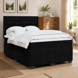 Queen Box Spring Bed with Adjustable Headboard and LED Lights