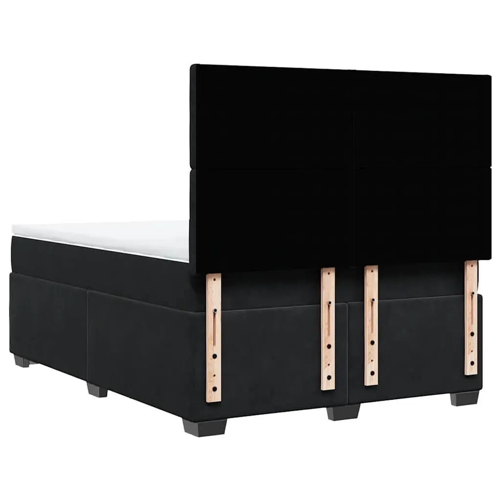 Queen Box Spring Bed Black Velvet Pocket Spring Mattress Adjustable Headboard LED Lights