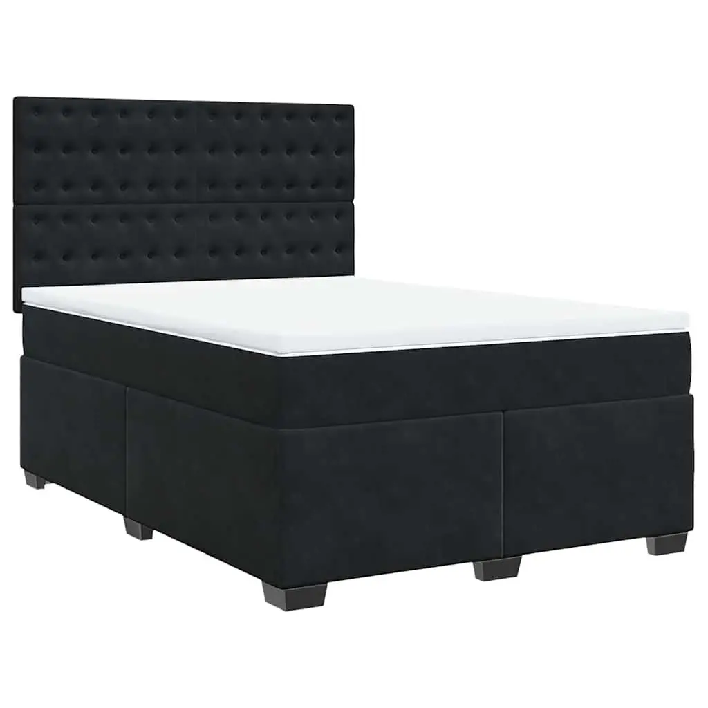 Queen Box Spring Bed Black Velvet Pocket Spring Mattress Adjustable Headboard LED Lights