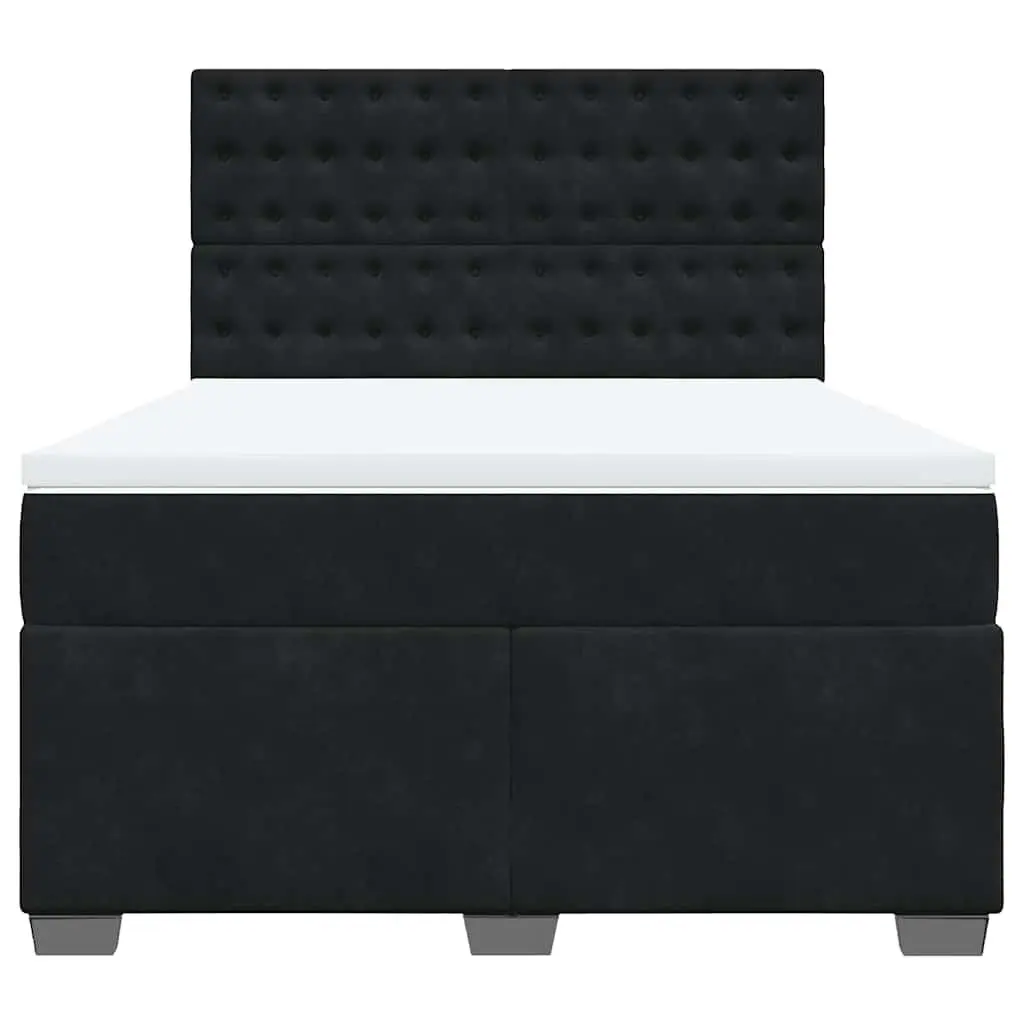 Queen Box Spring Bed Black Velvet Pocket Spring Mattress Adjustable Headboard LED Lights