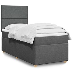 Box Spring Bed with Pocket Mattress LED Lights Grey King Single Fabric Headboard