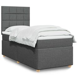 Box Spring Bed King Single with Pocket Spring Mattress LED Lights Grey Fabric
