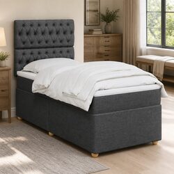 Grey Fabric Box Spring Bed with Pocket Spring Mattress