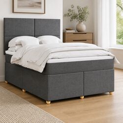 Double Box Spring Bed with Grey Fabric Pocket Spring Mattress
