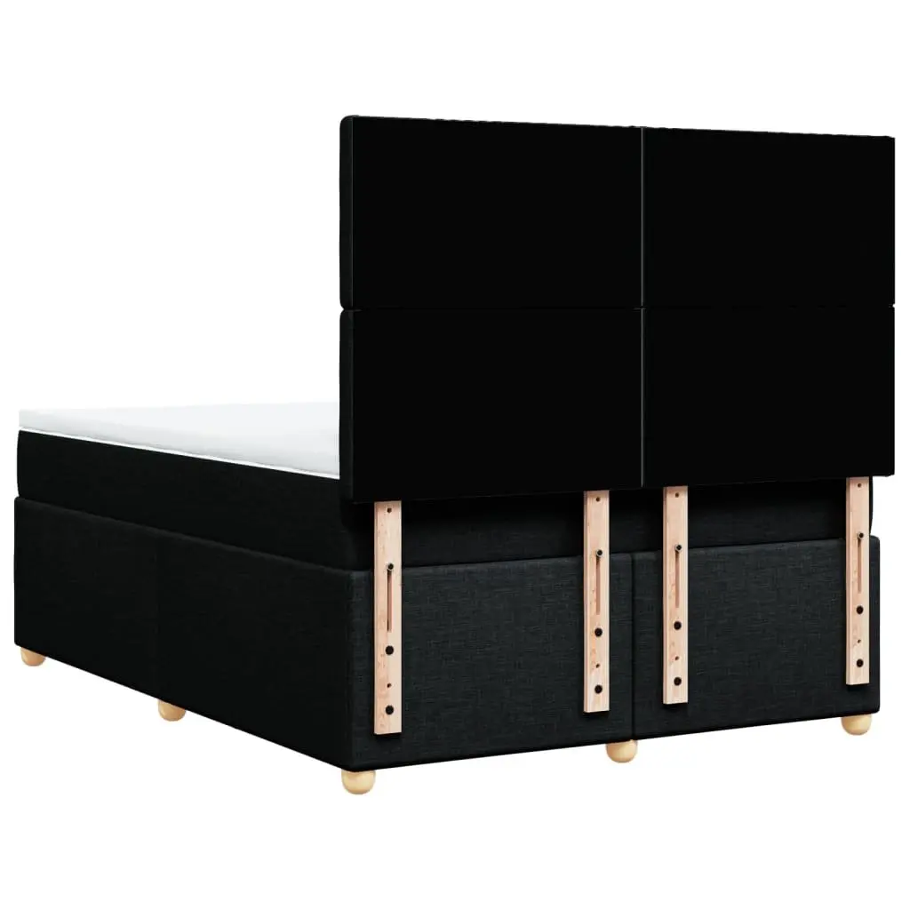 Double Box Spring Bed Black Fabric Pocket Mattress LED Headboard