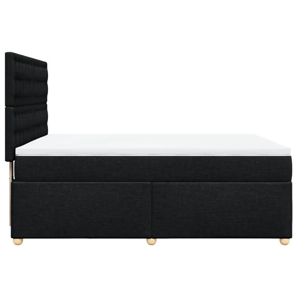 Double Box Spring Bed Black Fabric Pocket Mattress LED Headboard