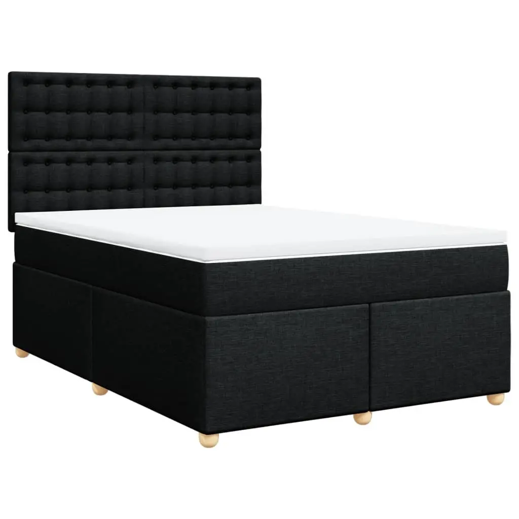 Double Box Spring Bed Black Fabric Pocket Mattress LED Headboard