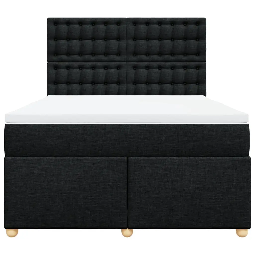 Double Box Spring Bed Black Fabric Pocket Mattress LED Headboard