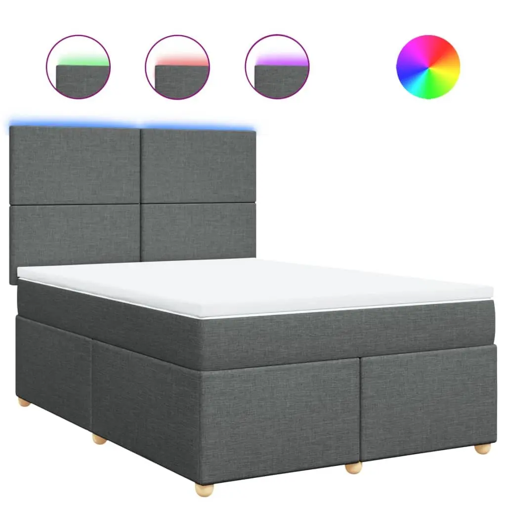 Queen Box Spring Bed with Pocket Spring Mattress Adjustable Headboard Grey