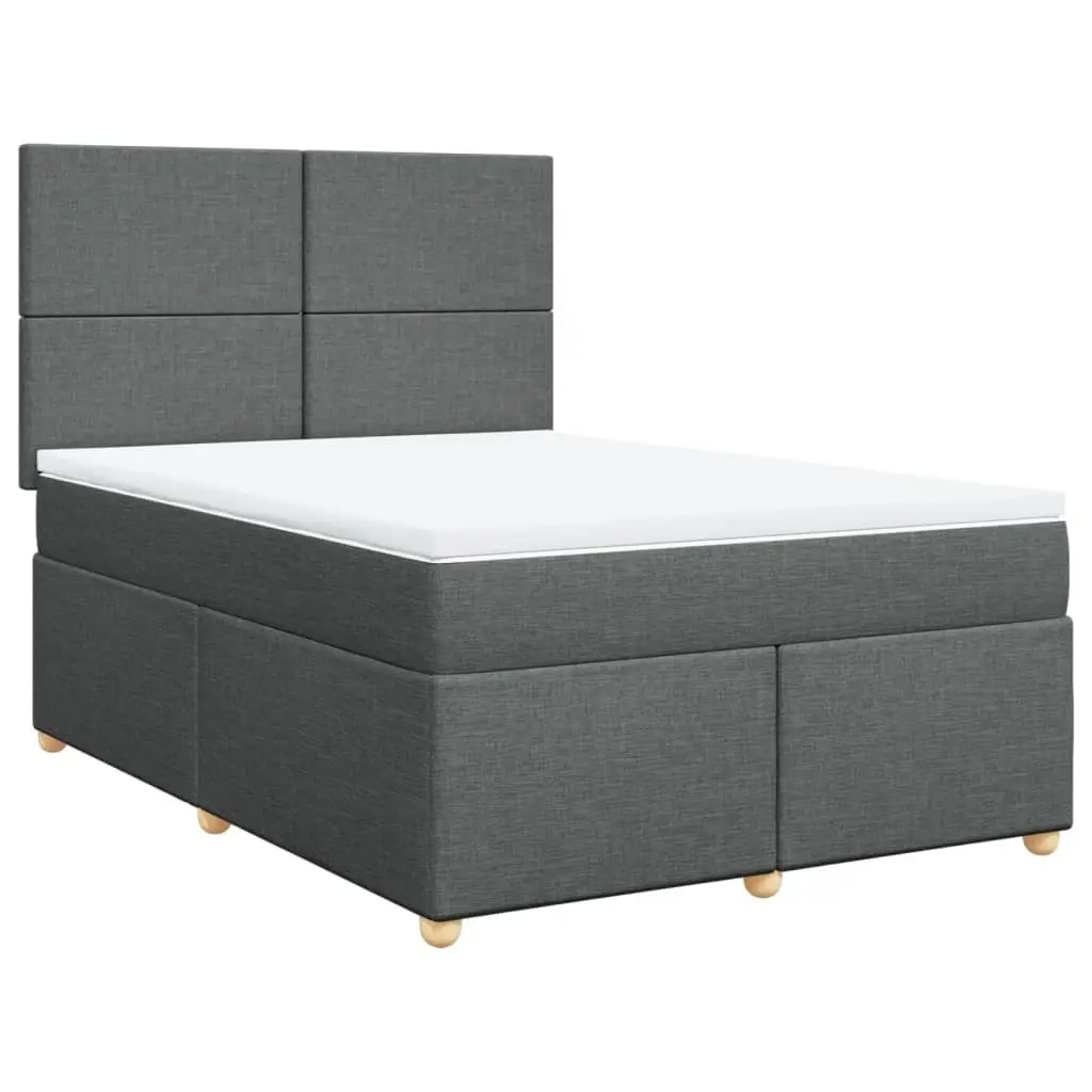 Queen Box Spring Bed with Pocket Spring Mattress Adjustable Headboard Grey