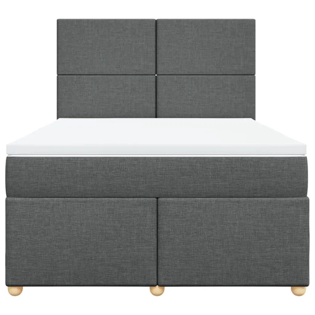 Queen Box Spring Bed with Pocket Spring Mattress Adjustable Headboard Grey