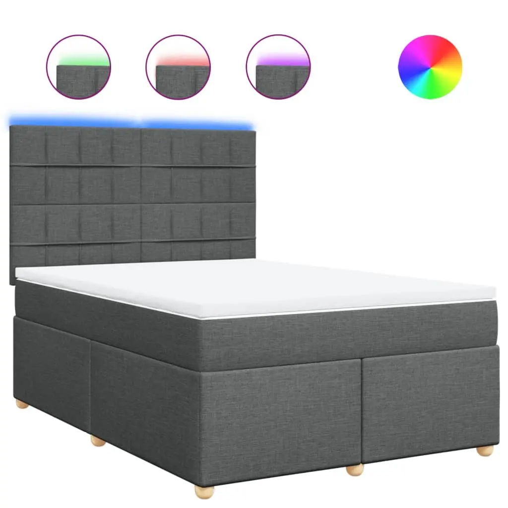 Box Spring Bed with Mattress Queen Size Dark Grey Fabric