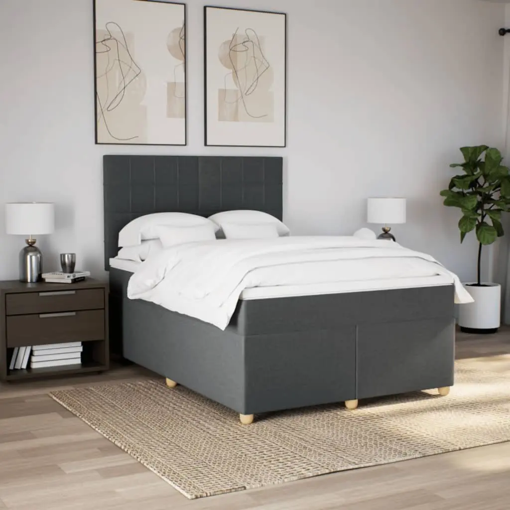 Box Spring Bed with Mattress Queen Size Dark Grey Fabric