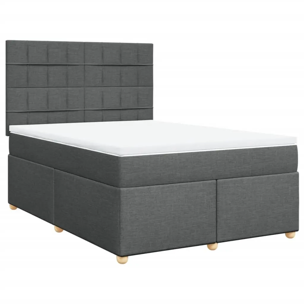 Box Spring Bed with Mattress Queen Size Dark Grey Fabric