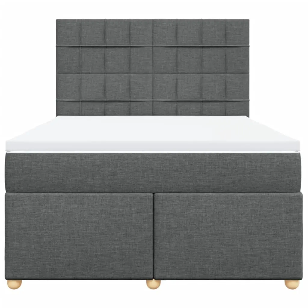 Box Spring Bed with Mattress Queen Size Dark Grey Fabric
