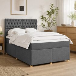 Queen Box Spring Bed with Adjustable Headboard and LED Lights