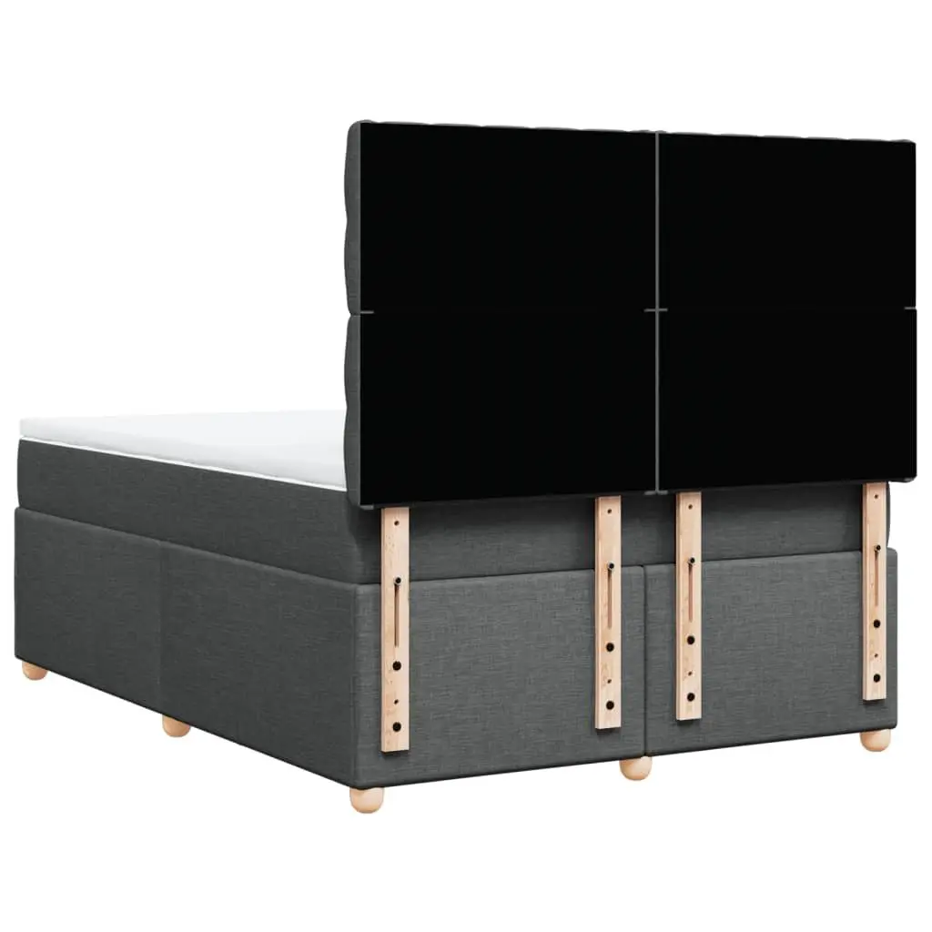 Queen Box Spring Bed Grey Adjustable Headboard Pocket Spring Mattress LED Lights Polyester Fabric
