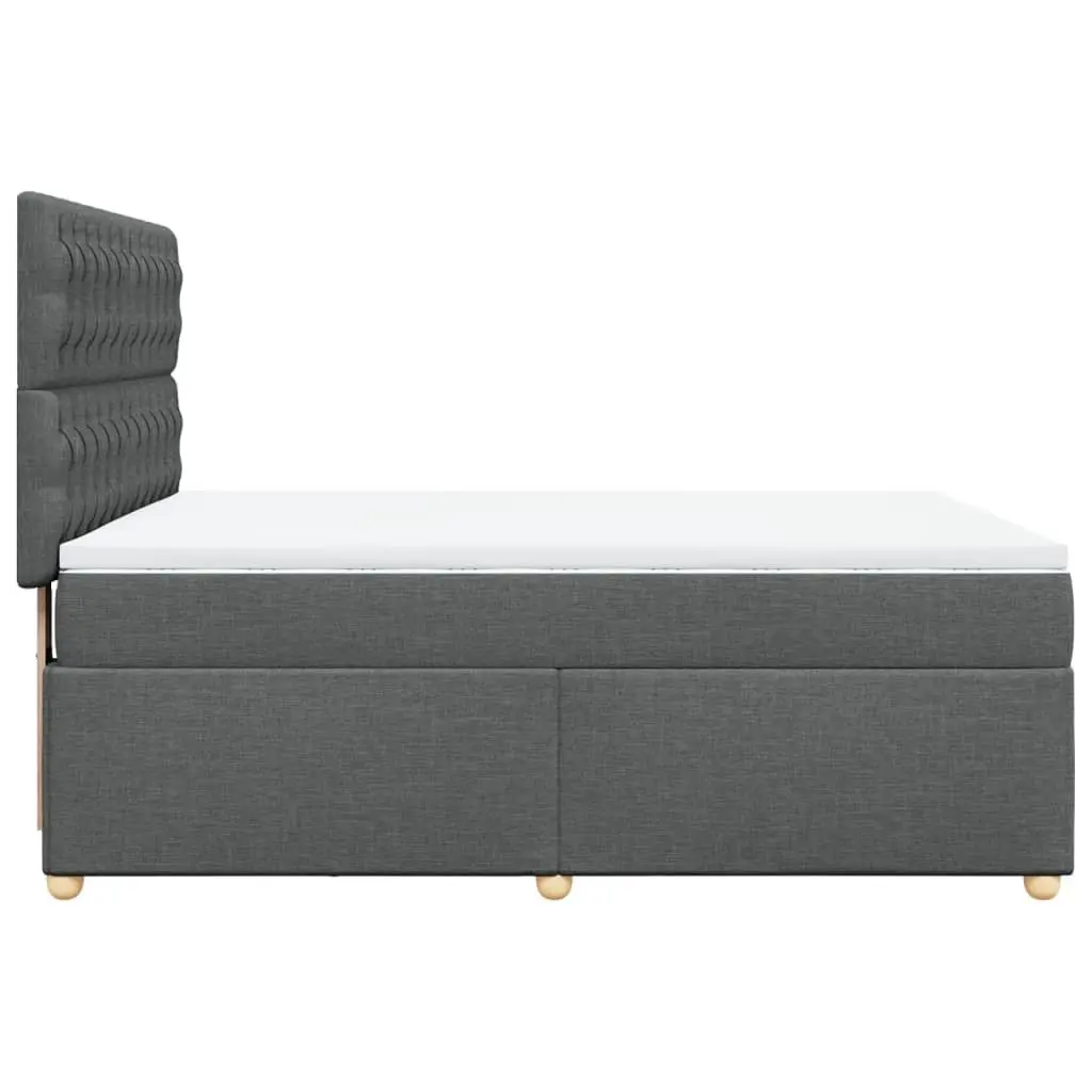Queen Box Spring Bed Grey Adjustable Headboard Pocket Spring Mattress LED Lights Polyester Fabric
