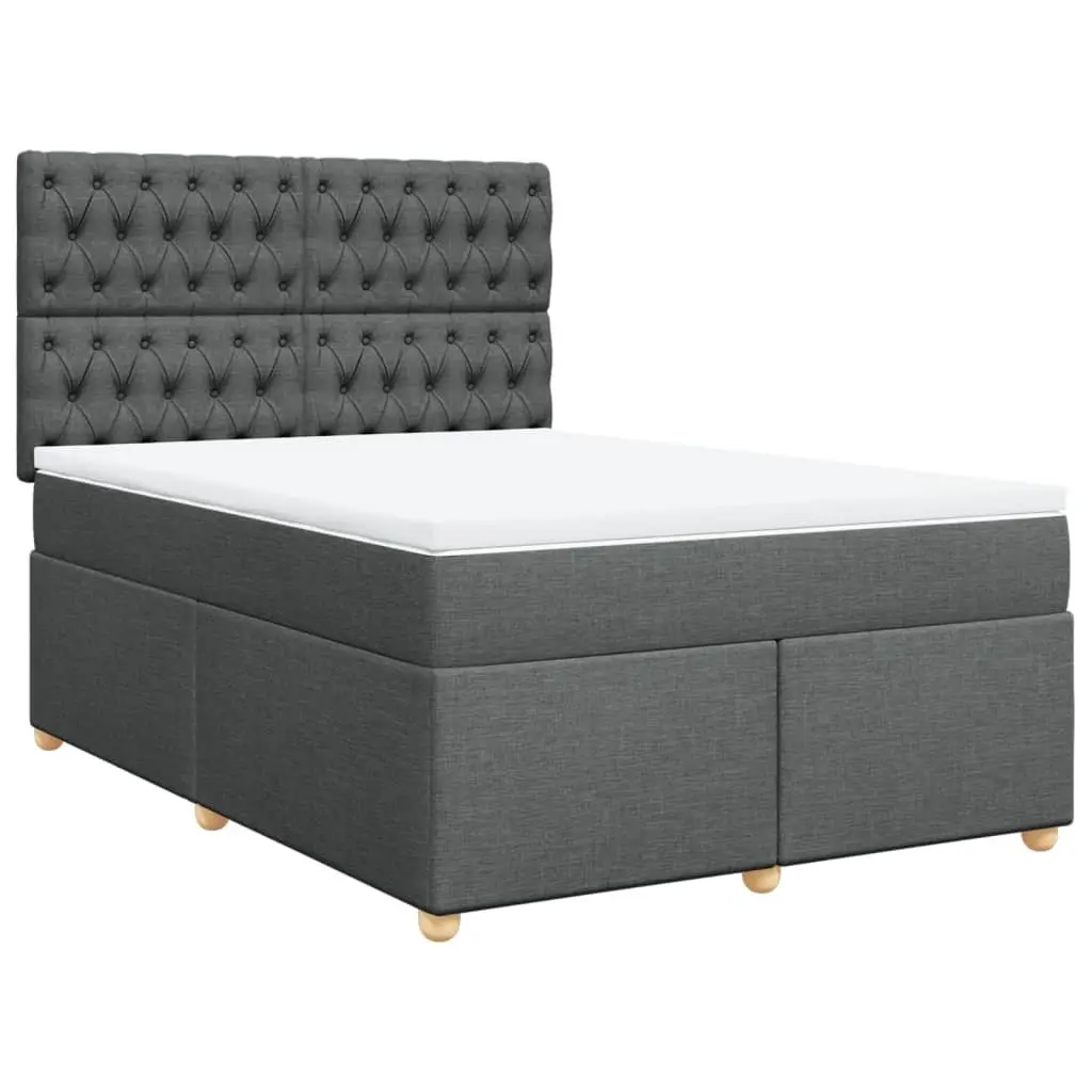 Queen Box Spring Bed Grey Adjustable Headboard Pocket Spring Mattress LED Lights Polyester Fabric