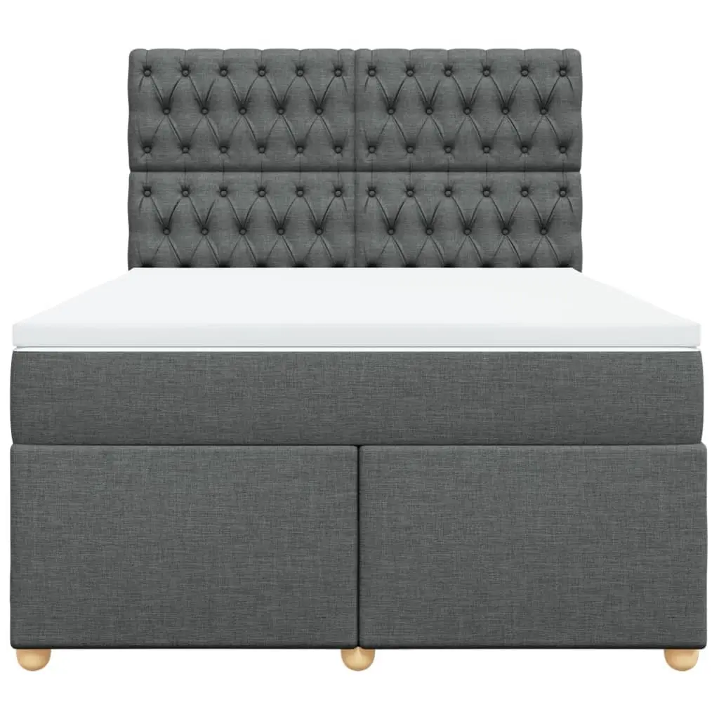 Queen Box Spring Bed Grey Adjustable Headboard Pocket Spring Mattress LED Lights Polyester Fabric