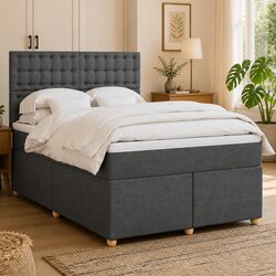 Queen Box Spring Bed with Adjustable Headboard and Lights