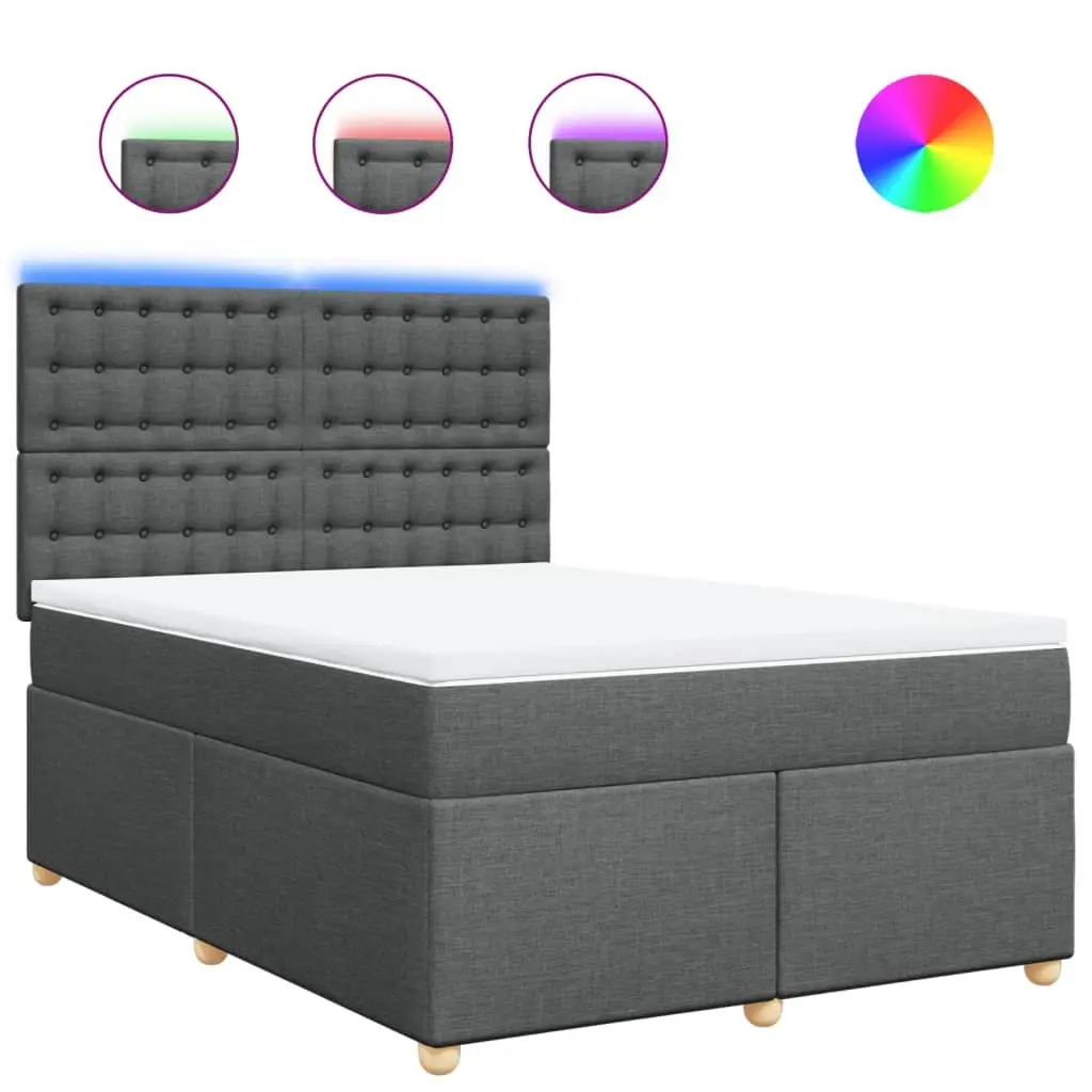 Queen Box Spring Bed Grey Adjustable Headboard Pocket Spring Mattress with LED Lights