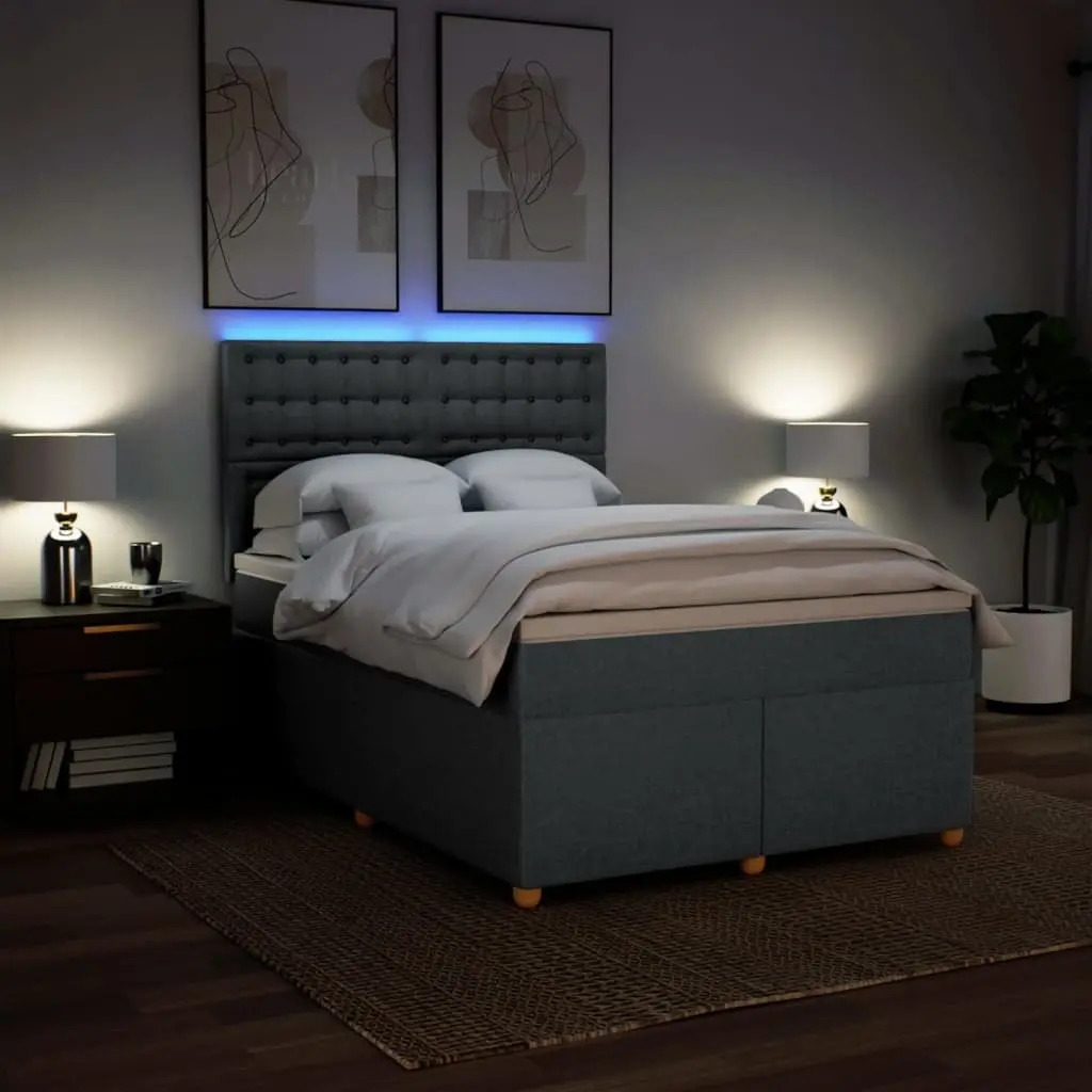 Queen Box Spring Bed Grey Adjustable Headboard Pocket Spring Mattress with LED Lights