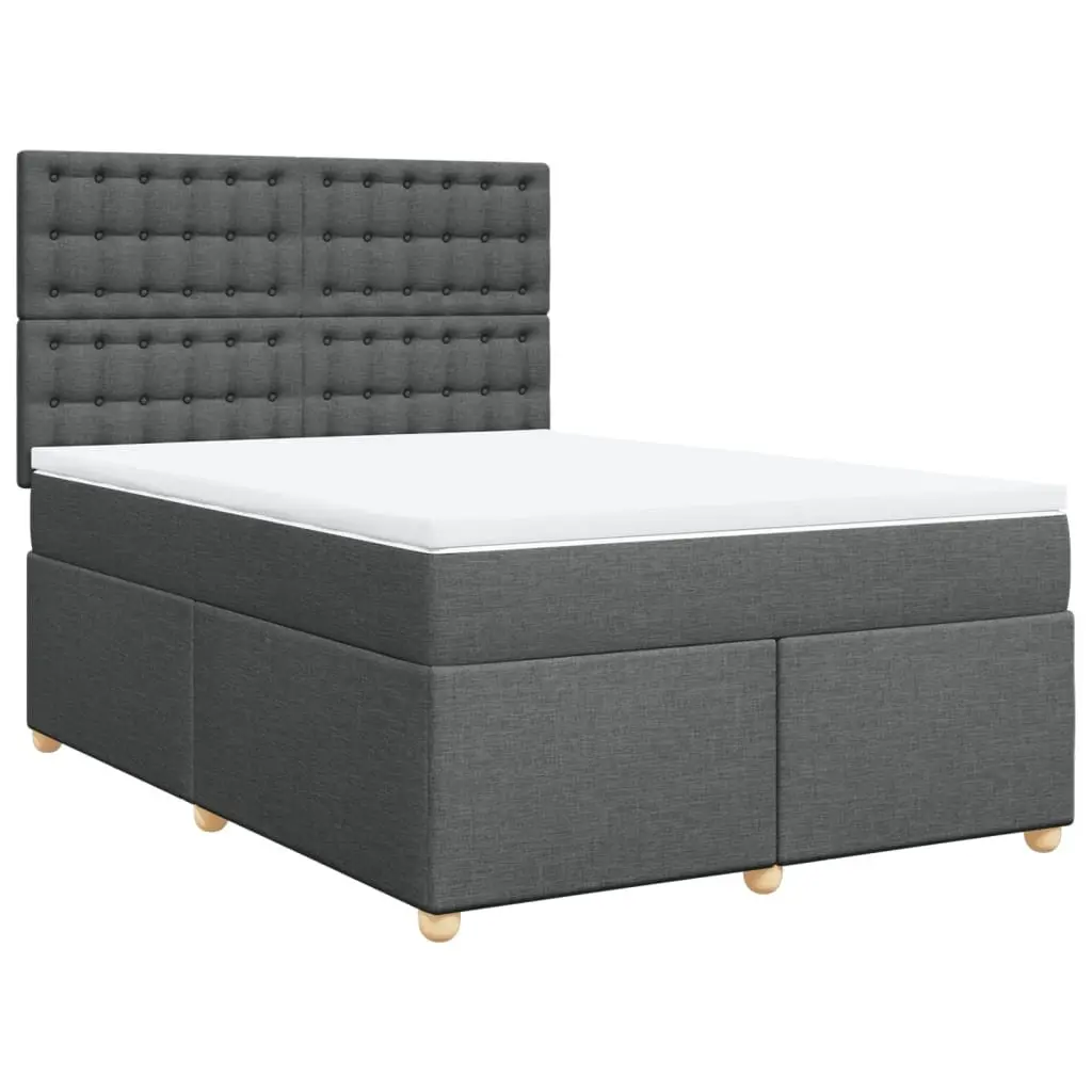 Queen Box Spring Bed Grey Adjustable Headboard Pocket Spring Mattress with LED Lights