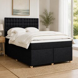 Black Queen Box Spring Bed with Adjustable Headboard