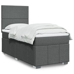 King Single Box Spring Bed with Pocket Spring Mattress LED Lights Grey Fabric