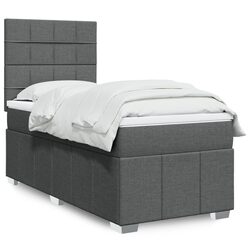 Box Spring Bed with Pocket Mattress LED Lights King Single Grey Fabric Headboard
