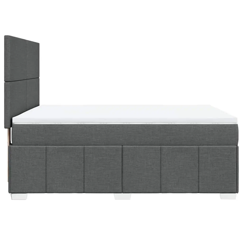 Queen Box Spring Bed Grey Fabric Pocket Spring Mattress with LED Lights
