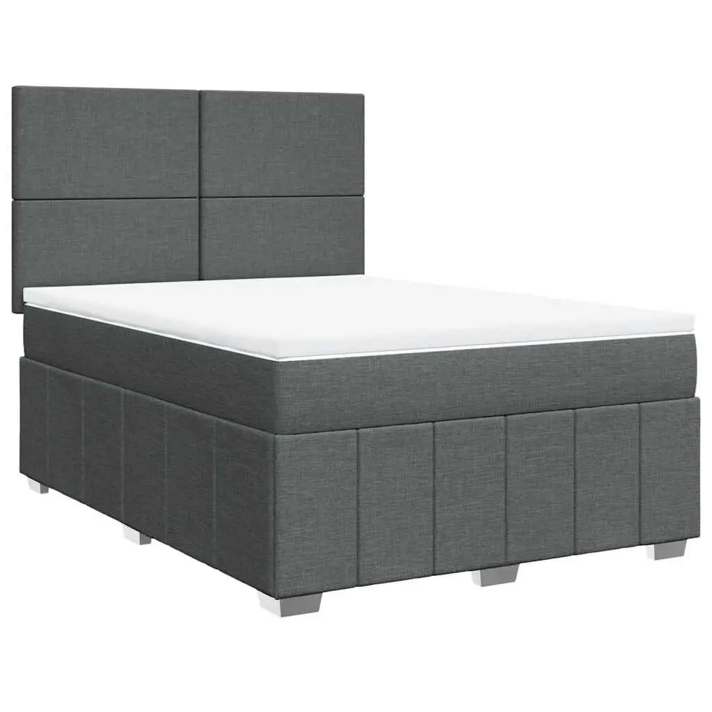 Queen Box Spring Bed Grey Fabric Pocket Spring Mattress with LED Lights