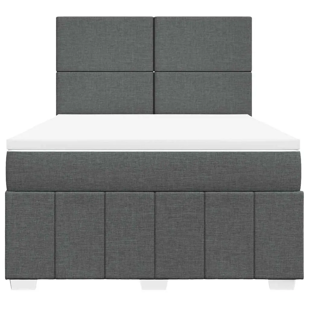 Queen Box Spring Bed Grey Fabric Pocket Spring Mattress with LED Lights