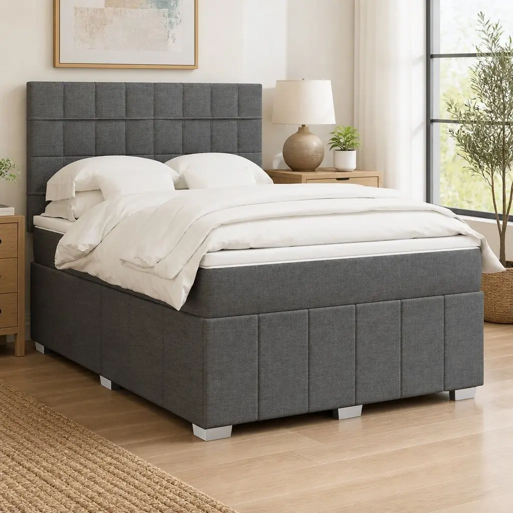 Queen Box Spring Bed Height Adjustable Pocket Spring Mattress LED Lights Grey
