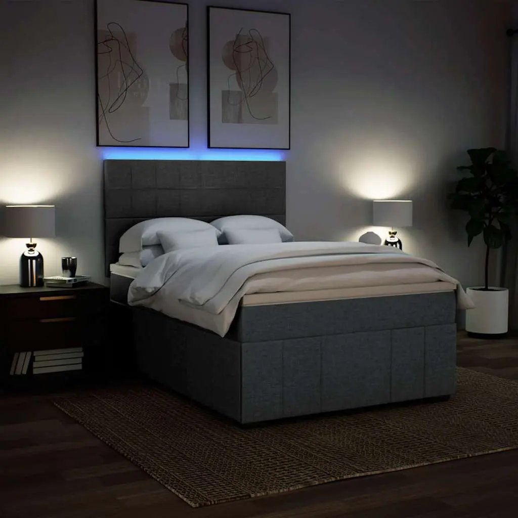 Queen Box Spring Bed Height Adjustable Pocket Spring Mattress LED Lights Grey