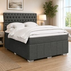 Queen Box Spring Bed with Adjustable Headboard and LED Lights