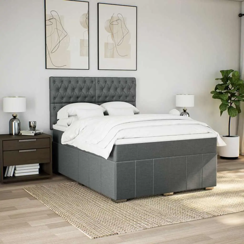 Queen Box Spring Bed Grey Pocket Spring Mattress Adjustable Headboard LED Lights