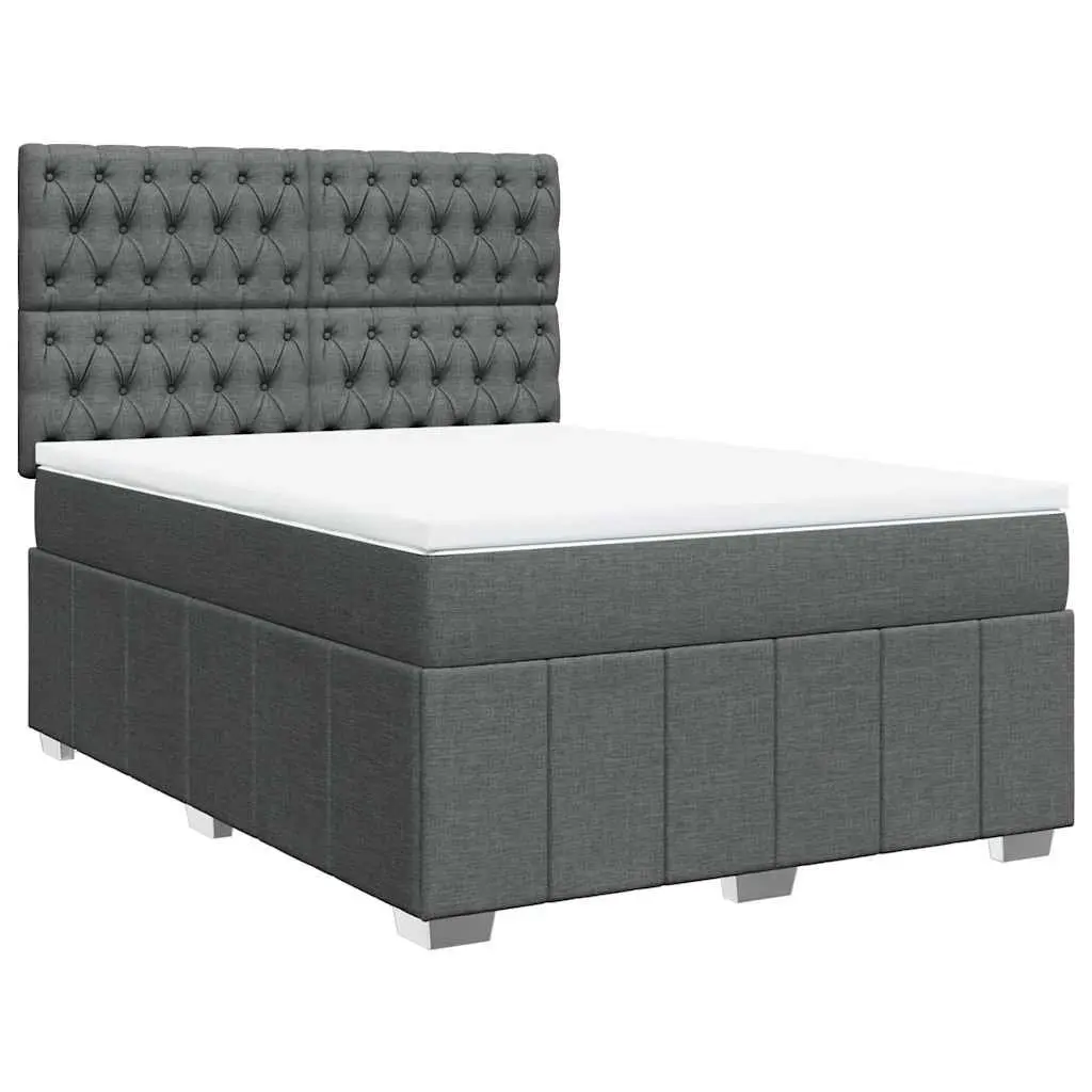 Queen Box Spring Bed Grey Pocket Spring Mattress Adjustable Headboard LED Lights