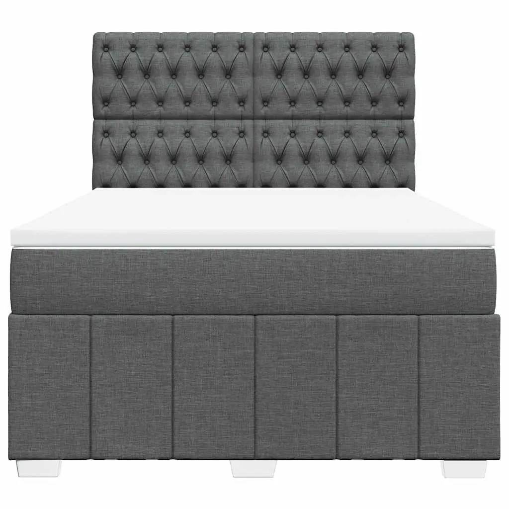 Queen Box Spring Bed Grey Pocket Spring Mattress Adjustable Headboard LED Lights