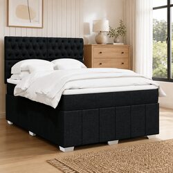 Queen Black Fabric Box Spring Bed with LED Lights