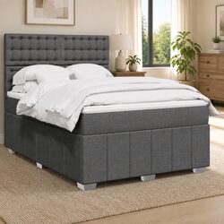 Grey Queen Box Spring Bed with Pocket Mattress and LED Lights